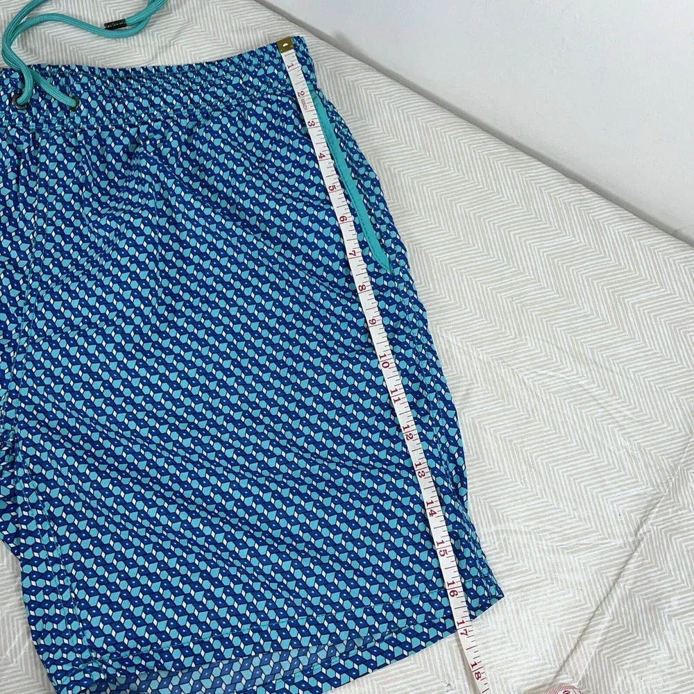 Mr. Swim Men's Large 100% Nylon Blue/Turquoise 3D Boxes Swim Beach Board Shorts